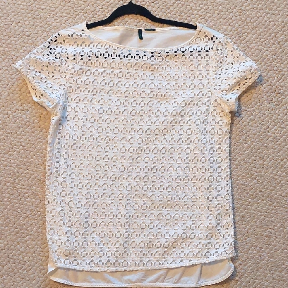 United Colors Of Benetton White Eyelet Blouse, Medium